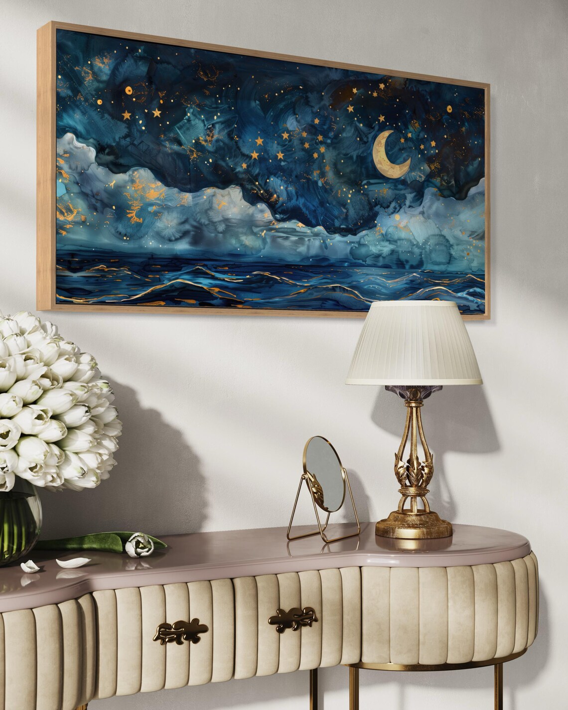 Dreamy Celestial Ocean Starry Night Moon Panorama - Image 5