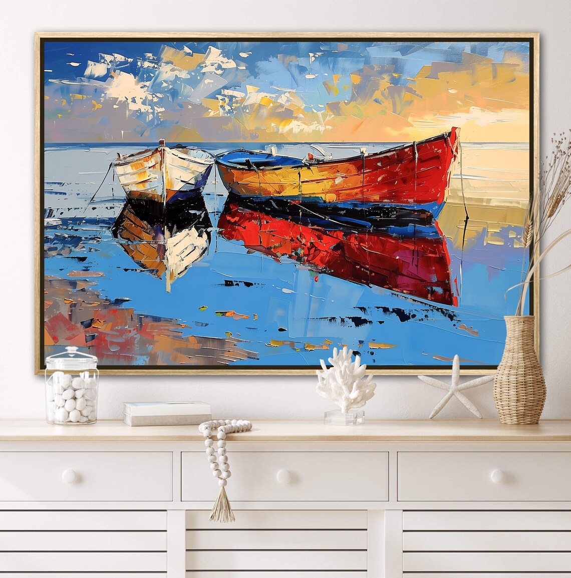 Sunset Fishing Boats Harbor Palette Knife Colorful Coastal Poster - Image 5