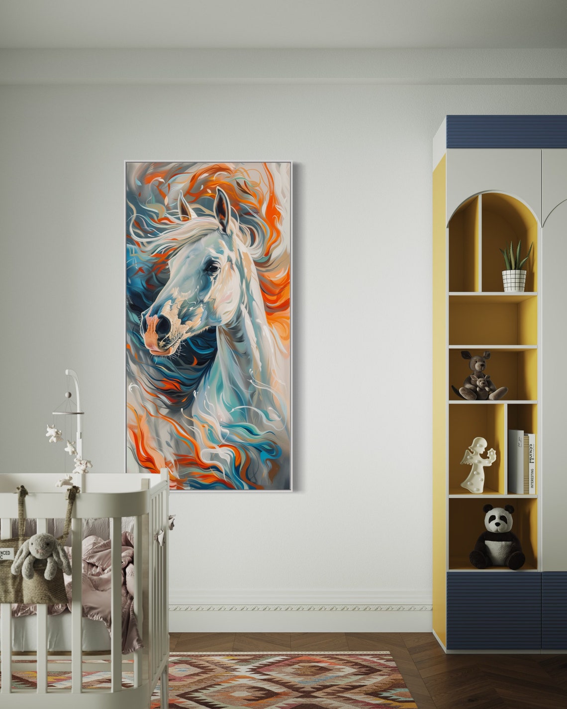 White Horse Portrait Flowing Colorful Mane Abstract Equine Art Print - Image 2