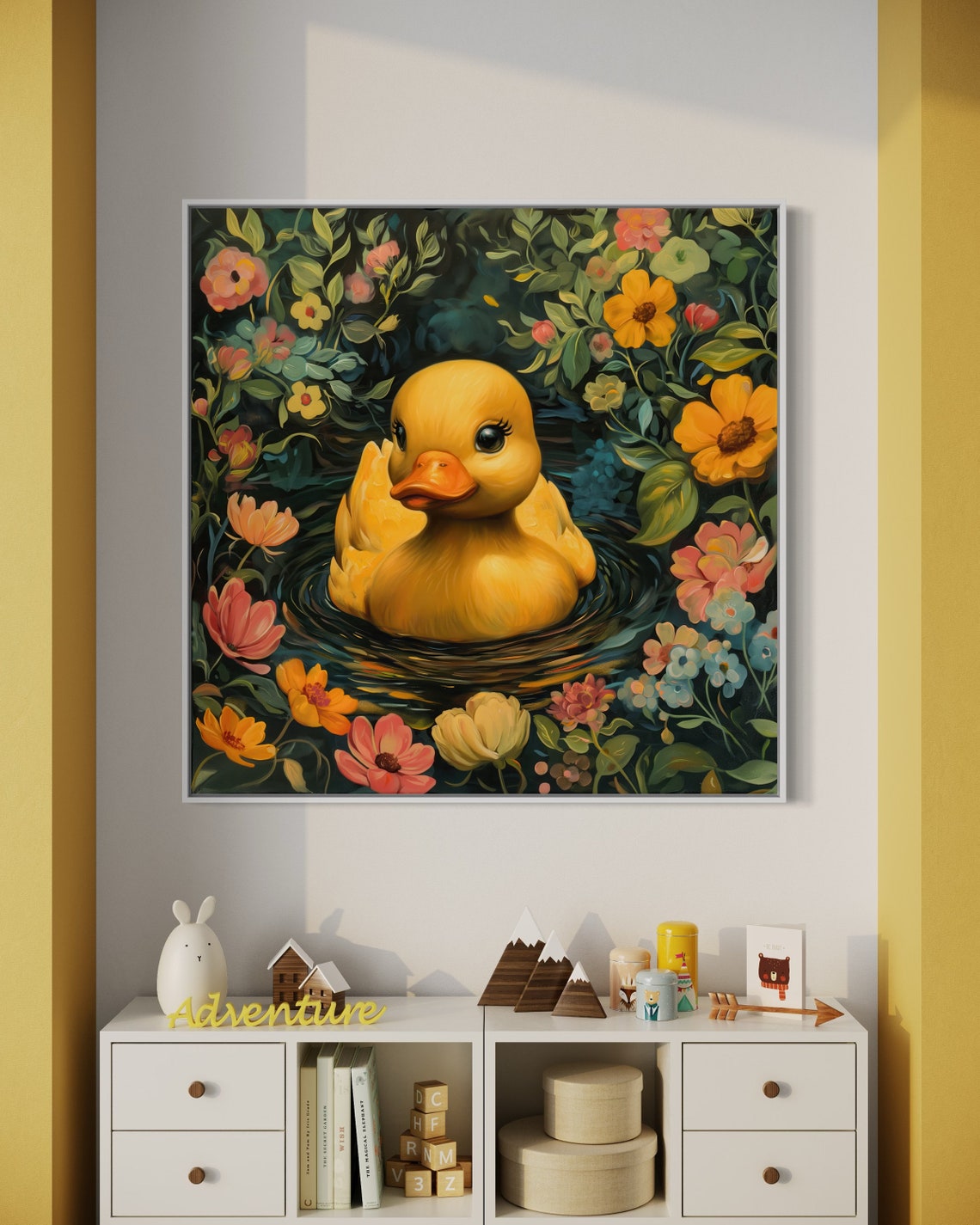 Whimsical Rubber Duck Flowers Playful Nursery Childrens Art Print - Image 4