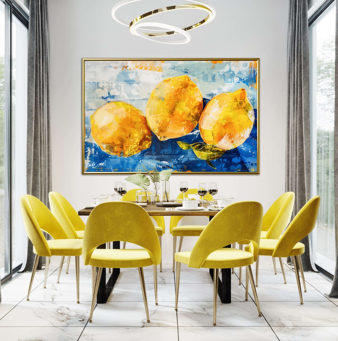 Italian Lemons Fruit Painting On Blue Background Kitchen Art Poster - Image 4