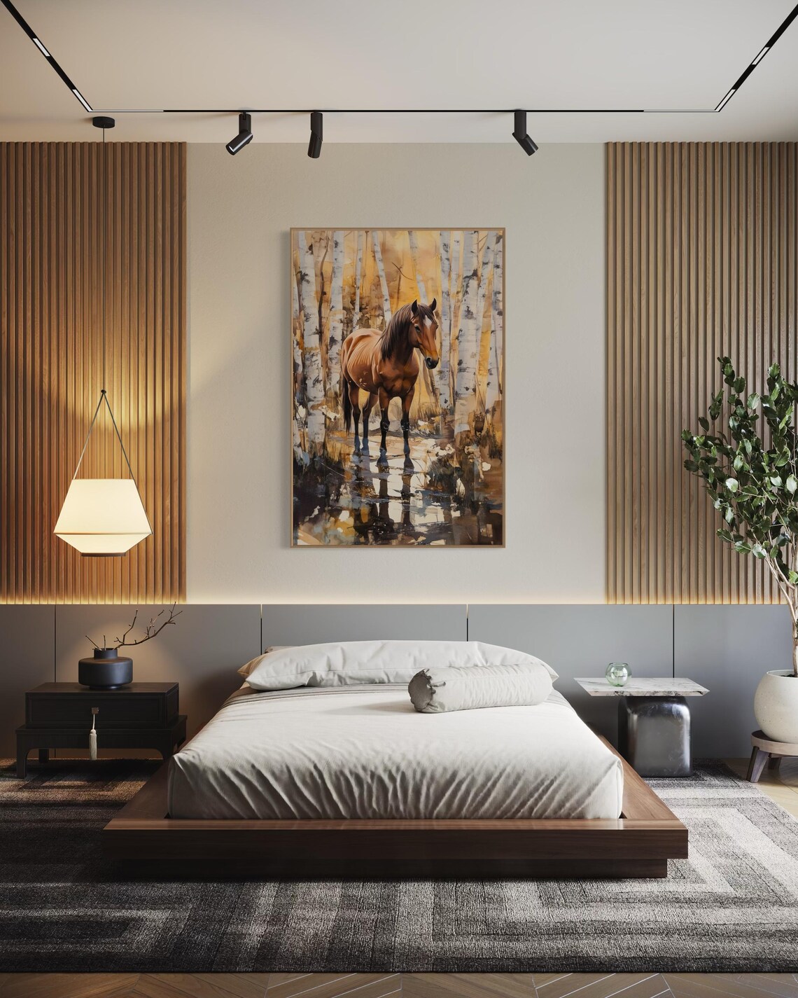 Horse In Autumn Birch Forest Warm Tones Equestrian Country Poster - Image 2