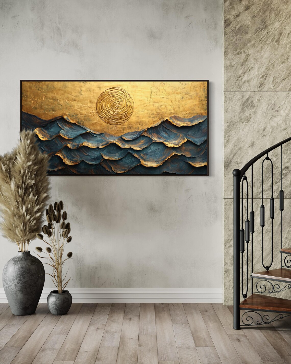 Nautical Navy Blue Ocean Waves Panoramic Art Print - Image 5