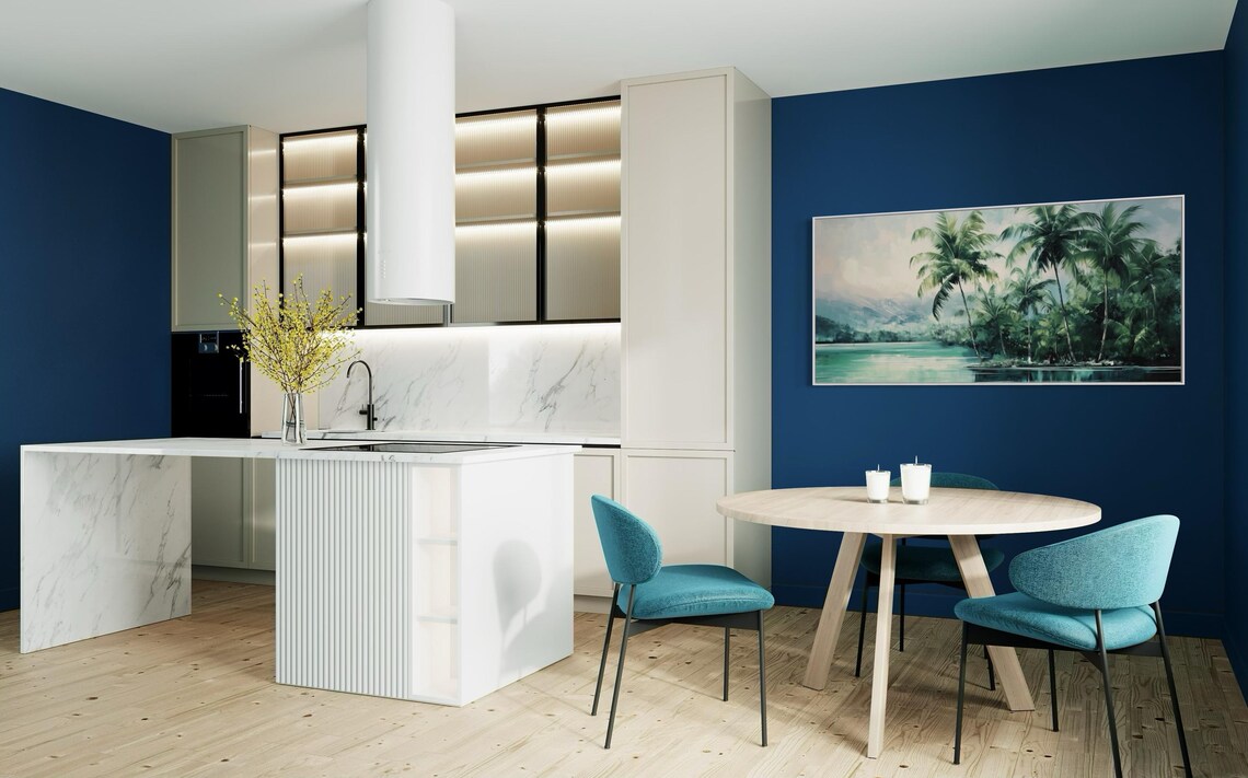 Tropical Lagoon Palm Trees Panoramic Teal Water Coastal Beach Poster - Image 3