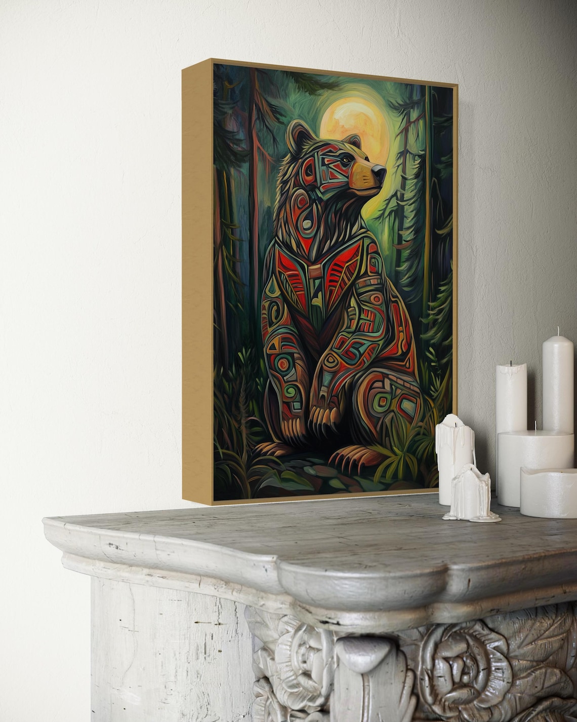 Tribal Bear Haida Wildlife Art Print, Rustic Lodge - Image 5