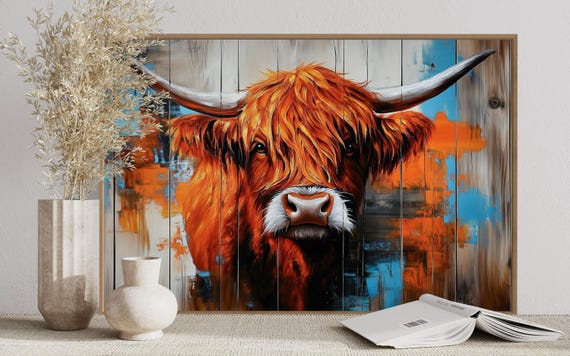 Vibrant Highland Cow Wall Art Rustic Animal Bold Farmhouse Decor Modern Cow Print For Living Room Or Above Bed Home Decor