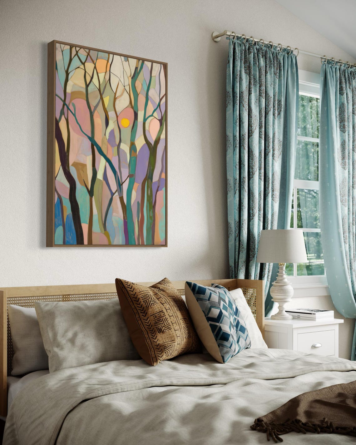 Pastel Abstract Forest Trees Mosaic Modern Colorful Wall Art Poster - Image 2