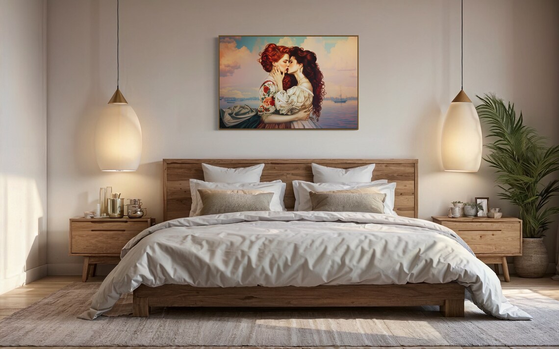 Romantic Redhead Couple Kiss Vintage Painterly Romance Art Portrait Poster - Image 2