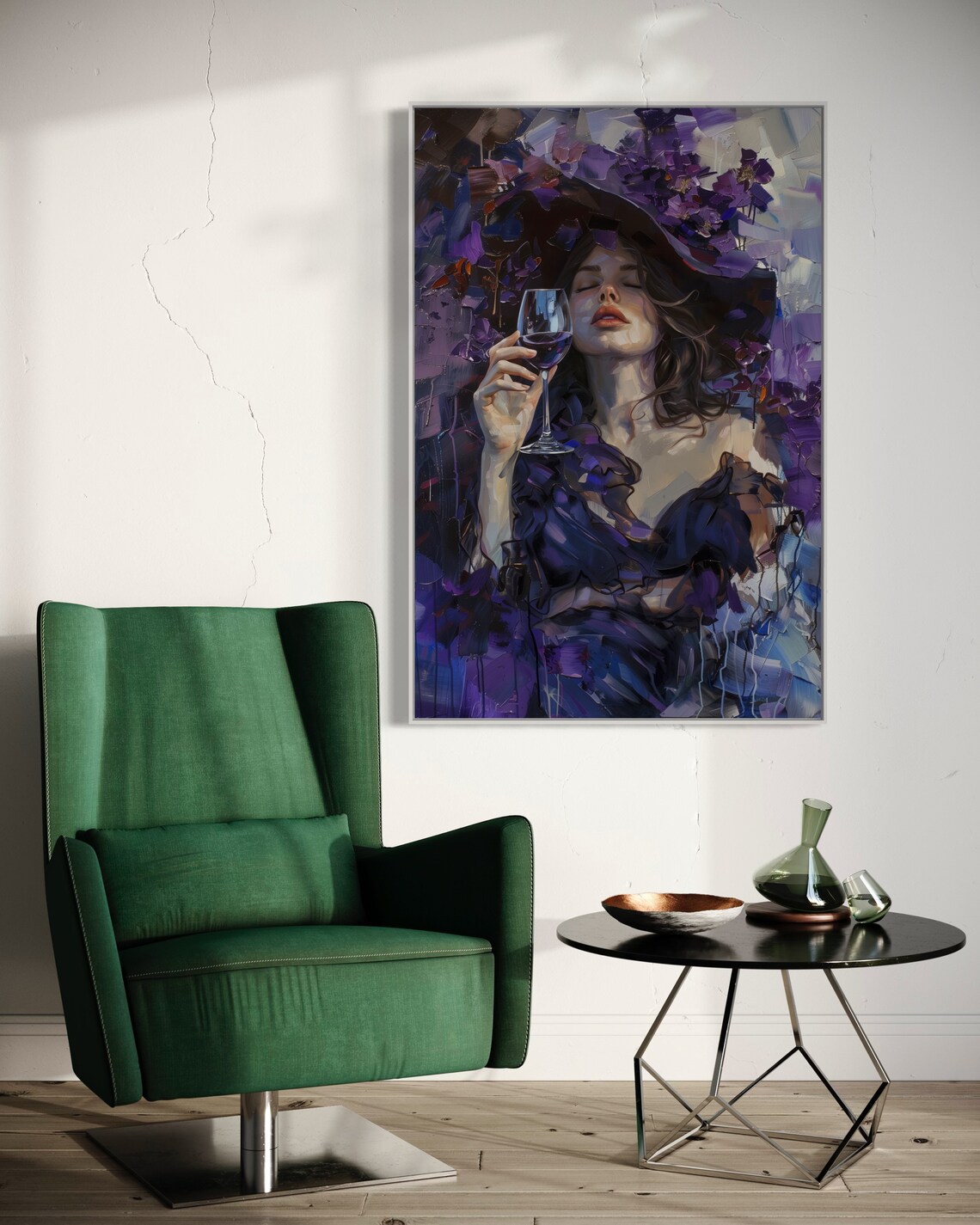 Purple Violet Woman Wine Glass Impressionist Elegant Wall Art - Image 3