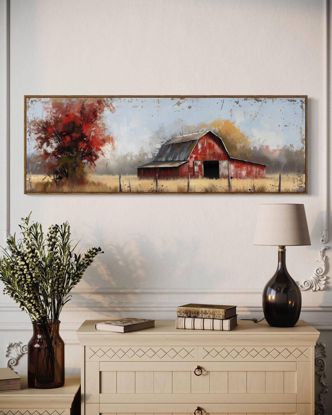 Moody Red Barn Panorama, Rustic Farm Art Print - Image 2
