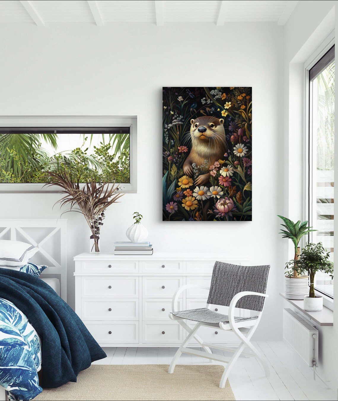 Otter With Flowers, William Morris-Inspired Art Print - Image 2