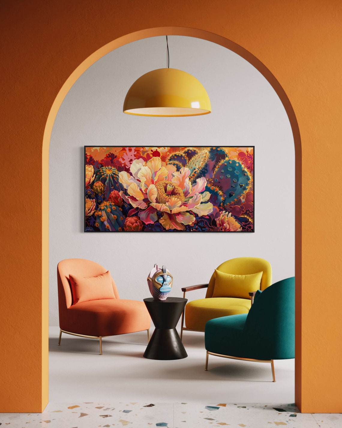 Blooming Desert Flower Prickly Pear Cactus Blossom Panoramic Art Print - Image 5