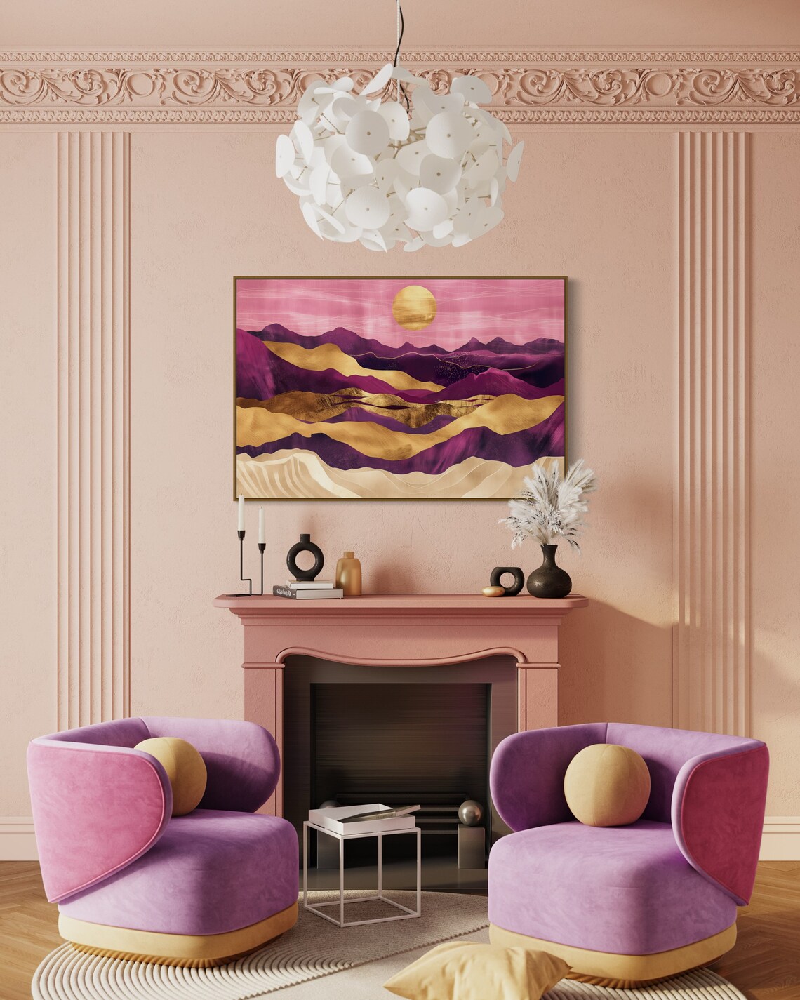 Purple Mountains Golden Sunset Geometric Modern Landscape Art Print - Image 5