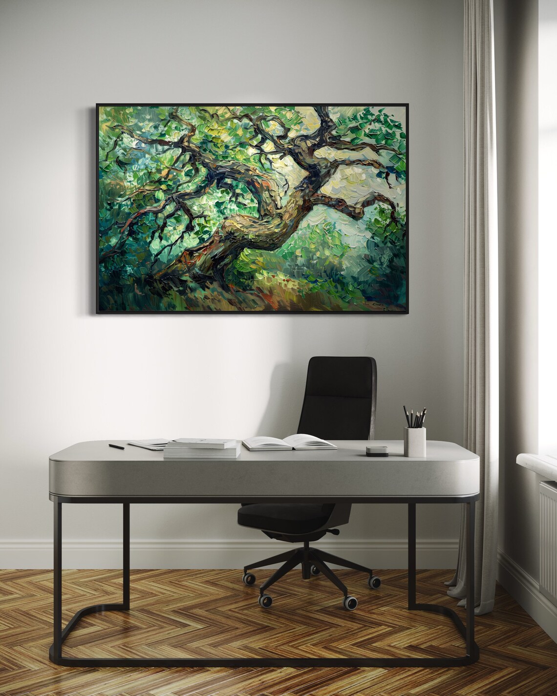 Enchanted Summer Vibrant Whimsical Tree Art Print Textured Expressionism Art For Countryside Inspired Home Decore - Image 3