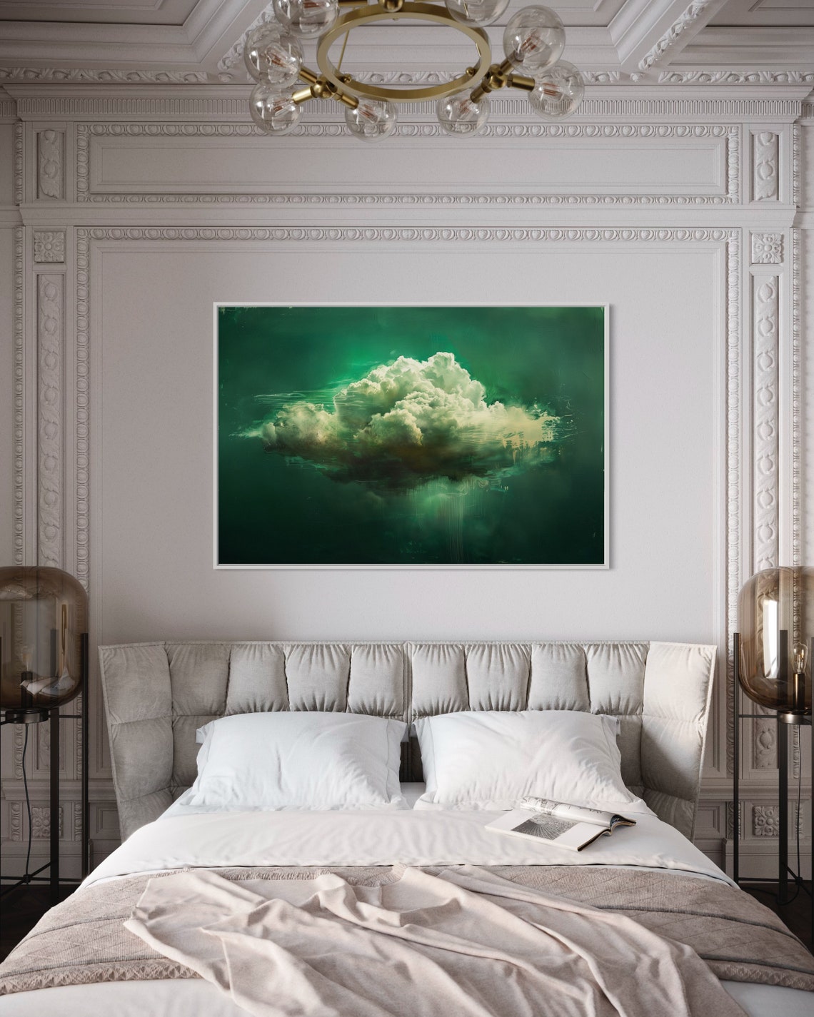 White Cloud Emerald Green Abstract Dreamy Modern Canvas Art Poster - Image 3