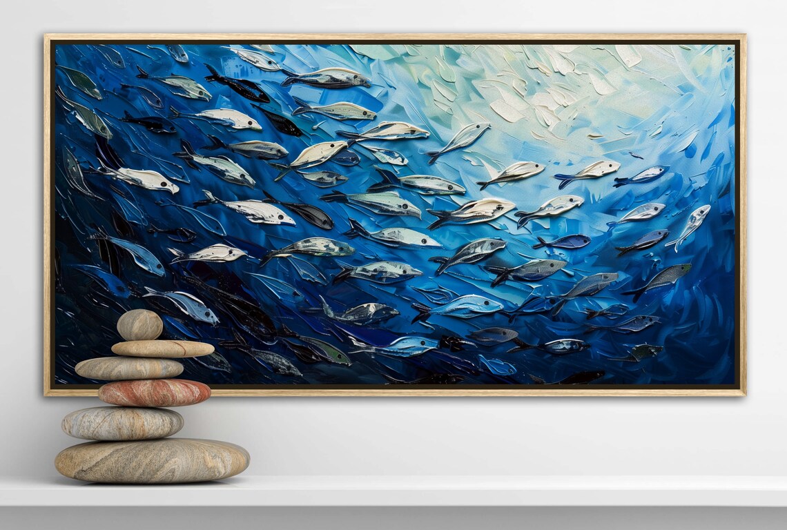 Ocean Harmony School Of Fish, Impressionist Art Print - Image 3