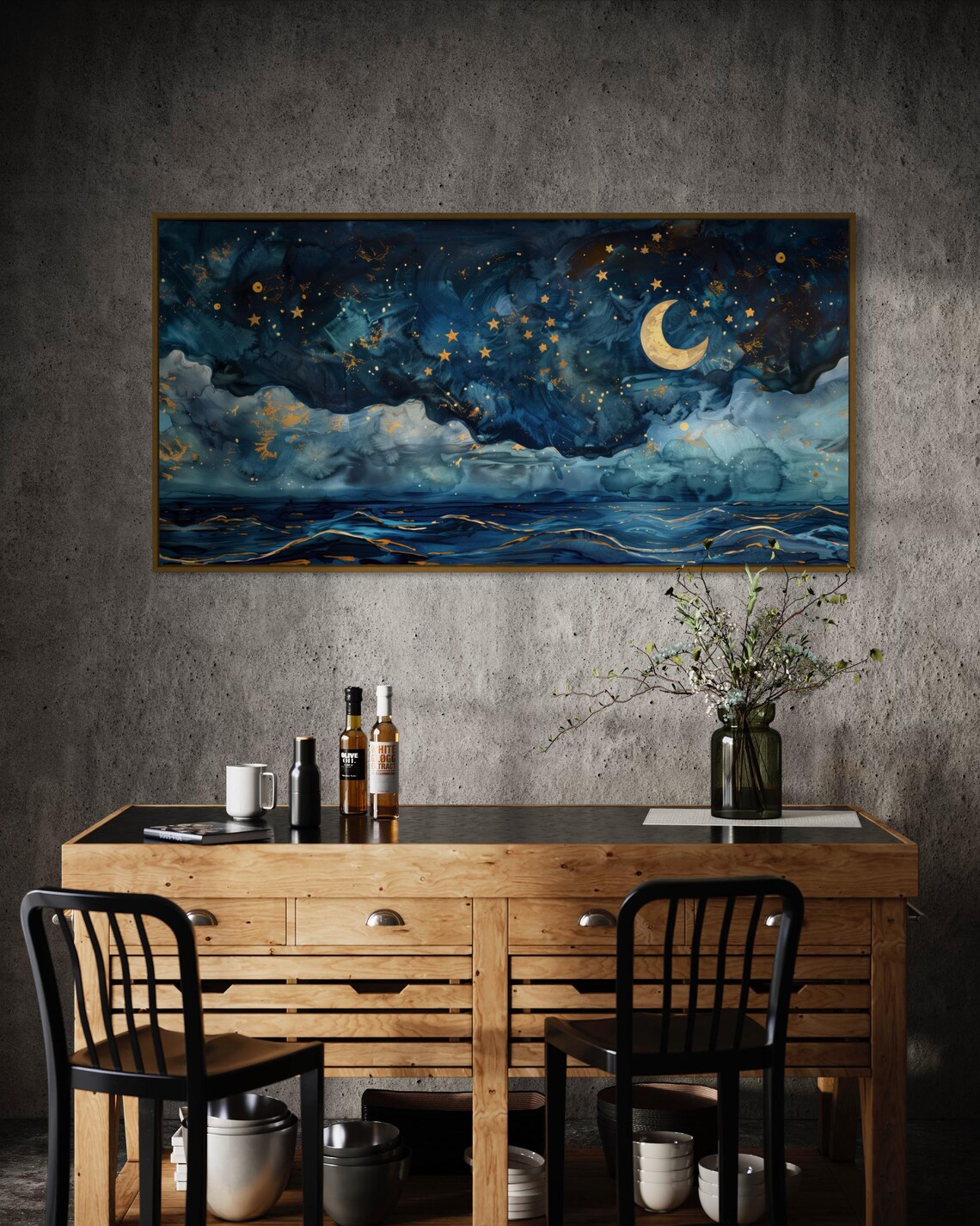 Dreamy Celestial Ocean Starry Night Moon Panorama - Image 4