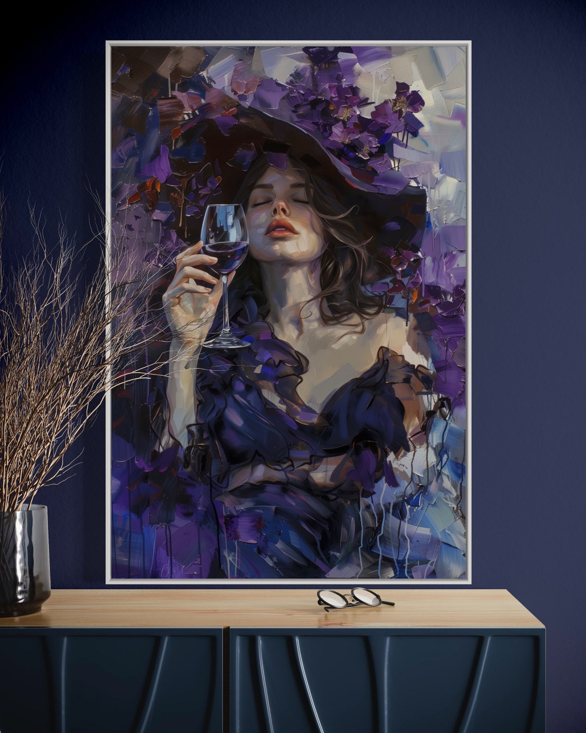 Purple Violet Woman Wine Glass Impressionist Elegant Wall Art - Image 2