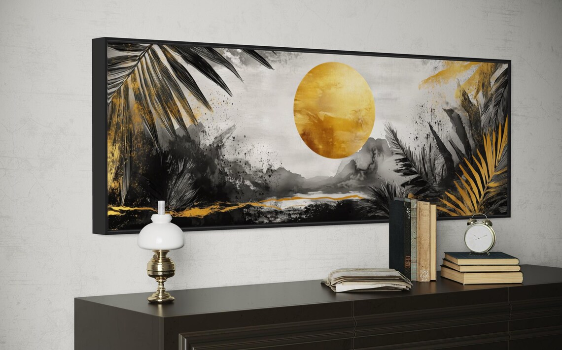 Golden Sun and Palm Leaf, Modern Tropical Art Print - Image 4