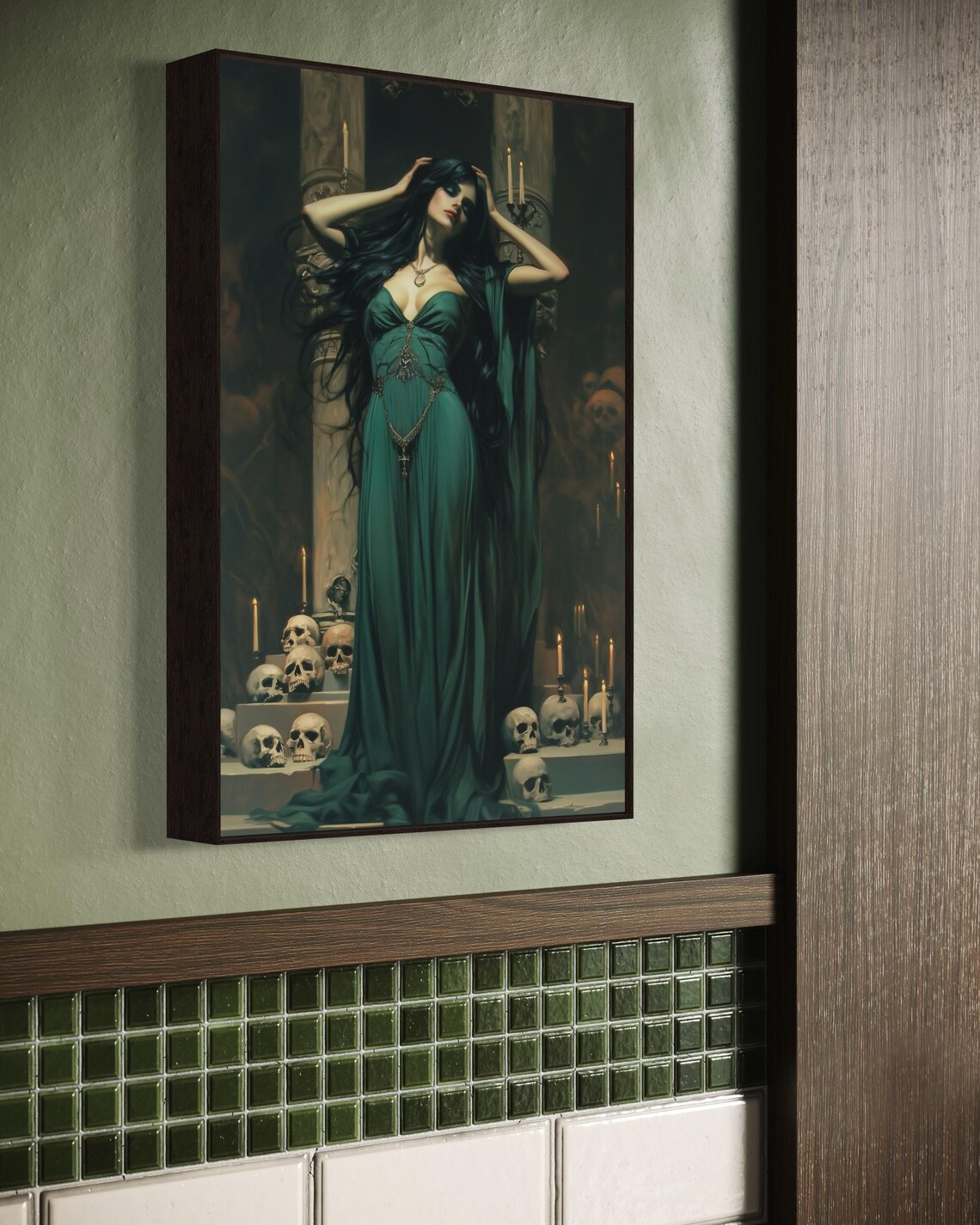 Victorian Gothic Woman Green Gown Skulls Candles Moody Poster - Image 5