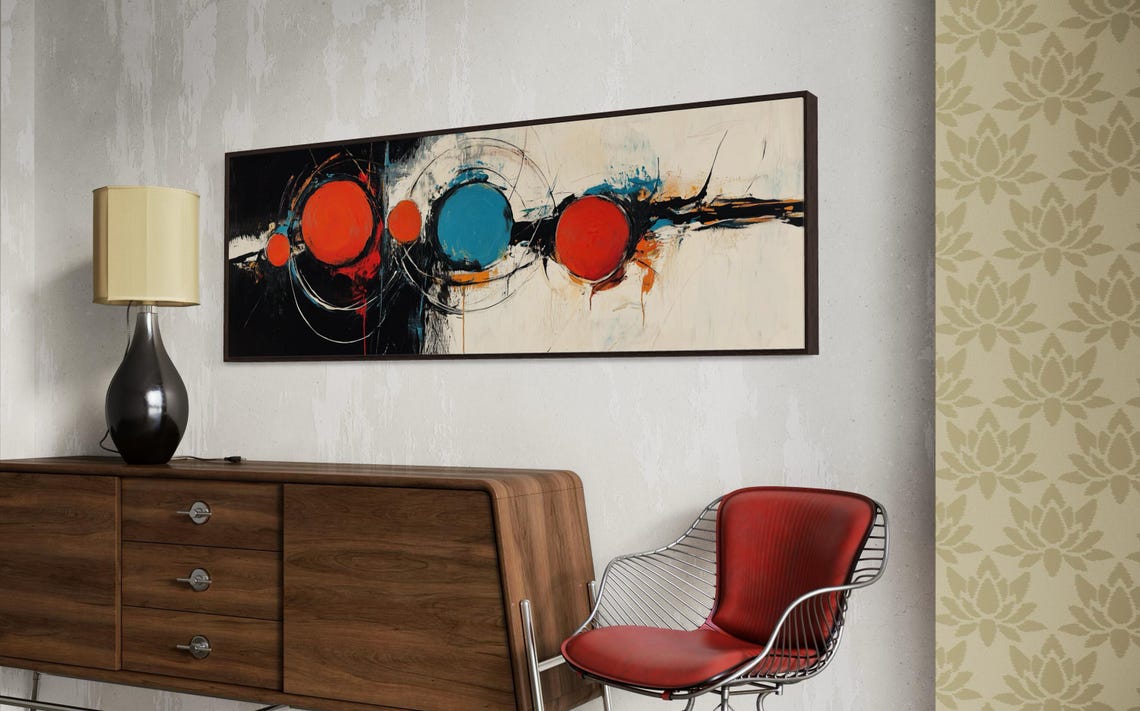 Bold Red Blue Circles Abstract Panoramic Modern Geometric Art Print - Image 2