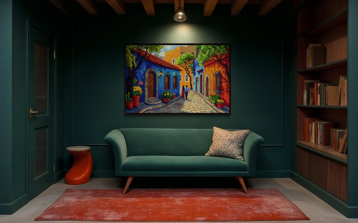 Colorful Mexican Street Old Town Couple Cobblestone Alley Poster - Image 4