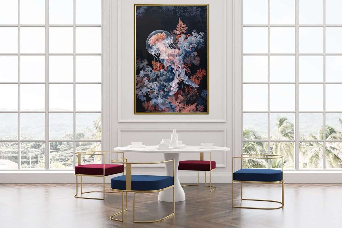Dreamy Jellyfish Coral Reef Underwater Midnight Ocean Life Art Print - Image 4