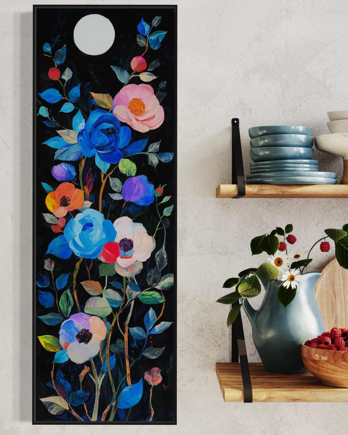 Moonlit Floral Night Tall Vertical Abstract Flower Black Print - Image 3