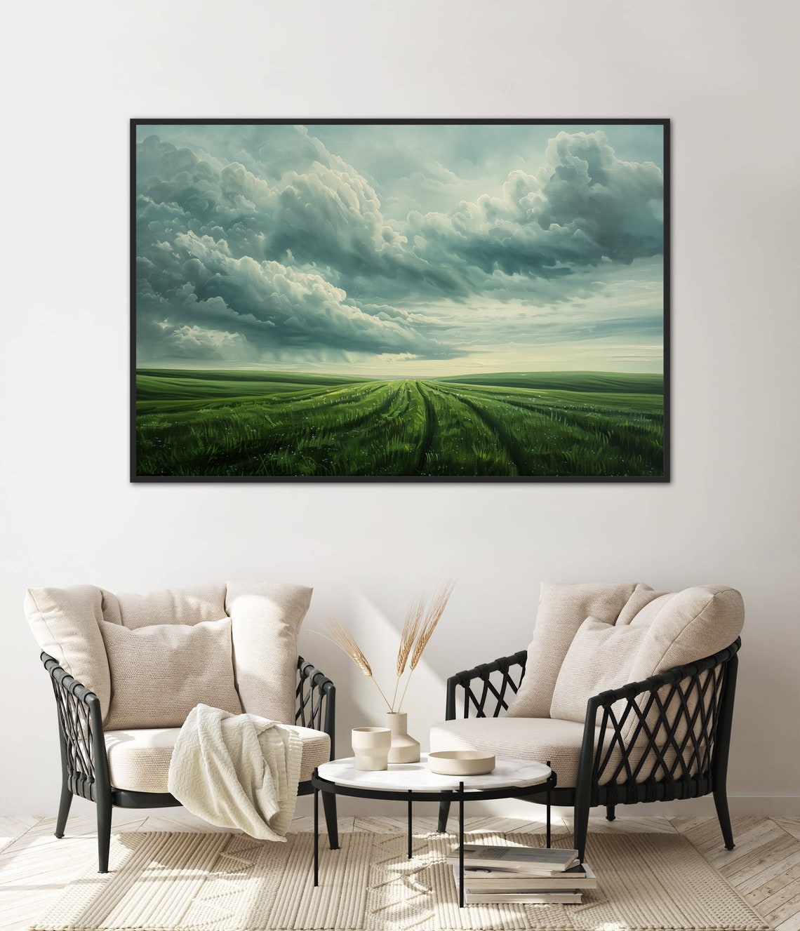 Green Wheat Field Dramatic Cloudy Sky Peaceful Countryside Poster - Image 5