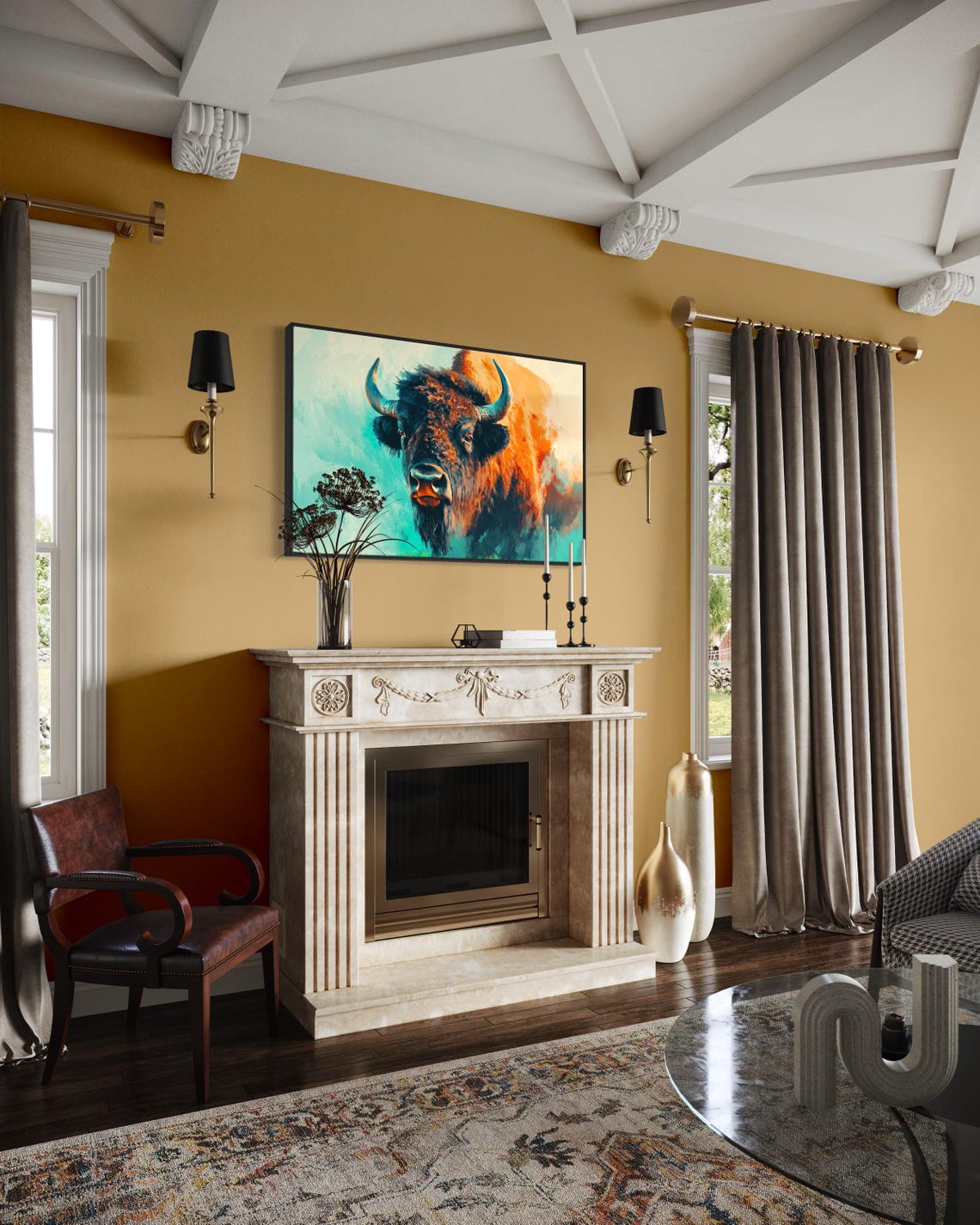 Majestic Bison Buffalo Colorful Bold Wildlife Lodge Art Poster - Image 2