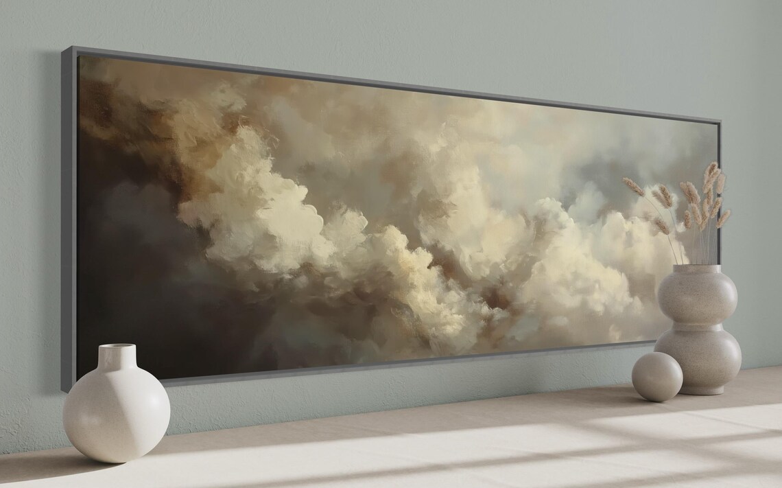 Gentle Beige Cloud Panorama, Neutral Sky Art Print - Image 4