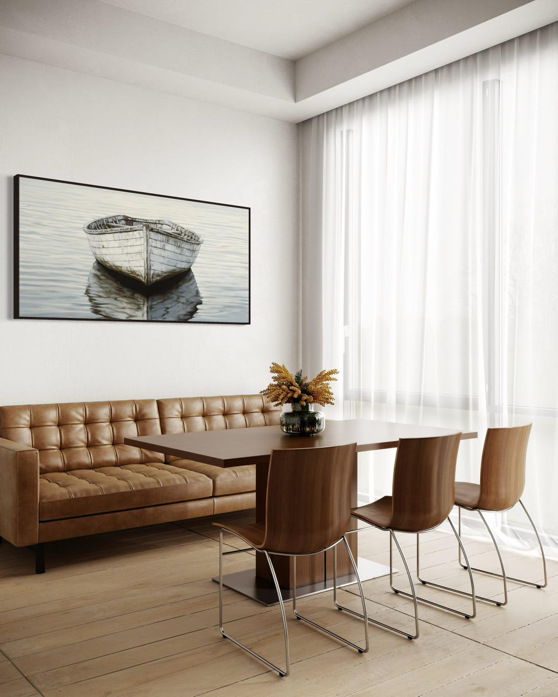 Rustic White Boat Art Panoramic Abstract Seascape Print For Above Couch And Bed Decor Perfect Maritime Statement Wall Art - Image 5