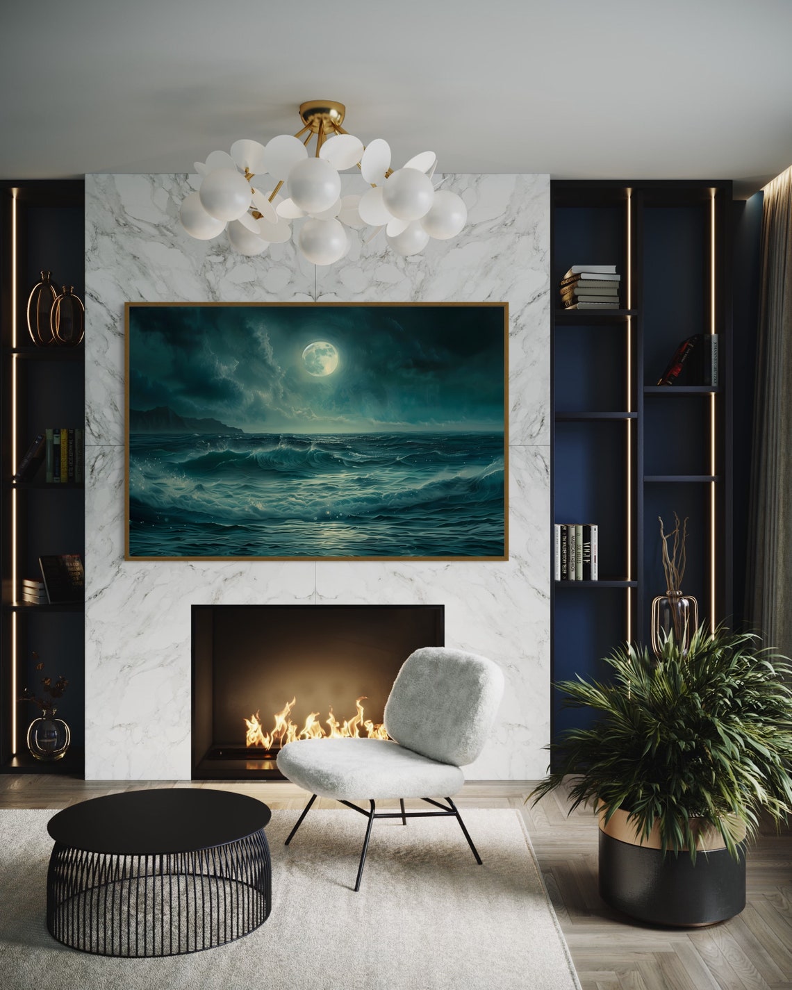 Emerald Moonlit Ocean Night Waves Full Moon Deep Teal Sea Poster - Image 4