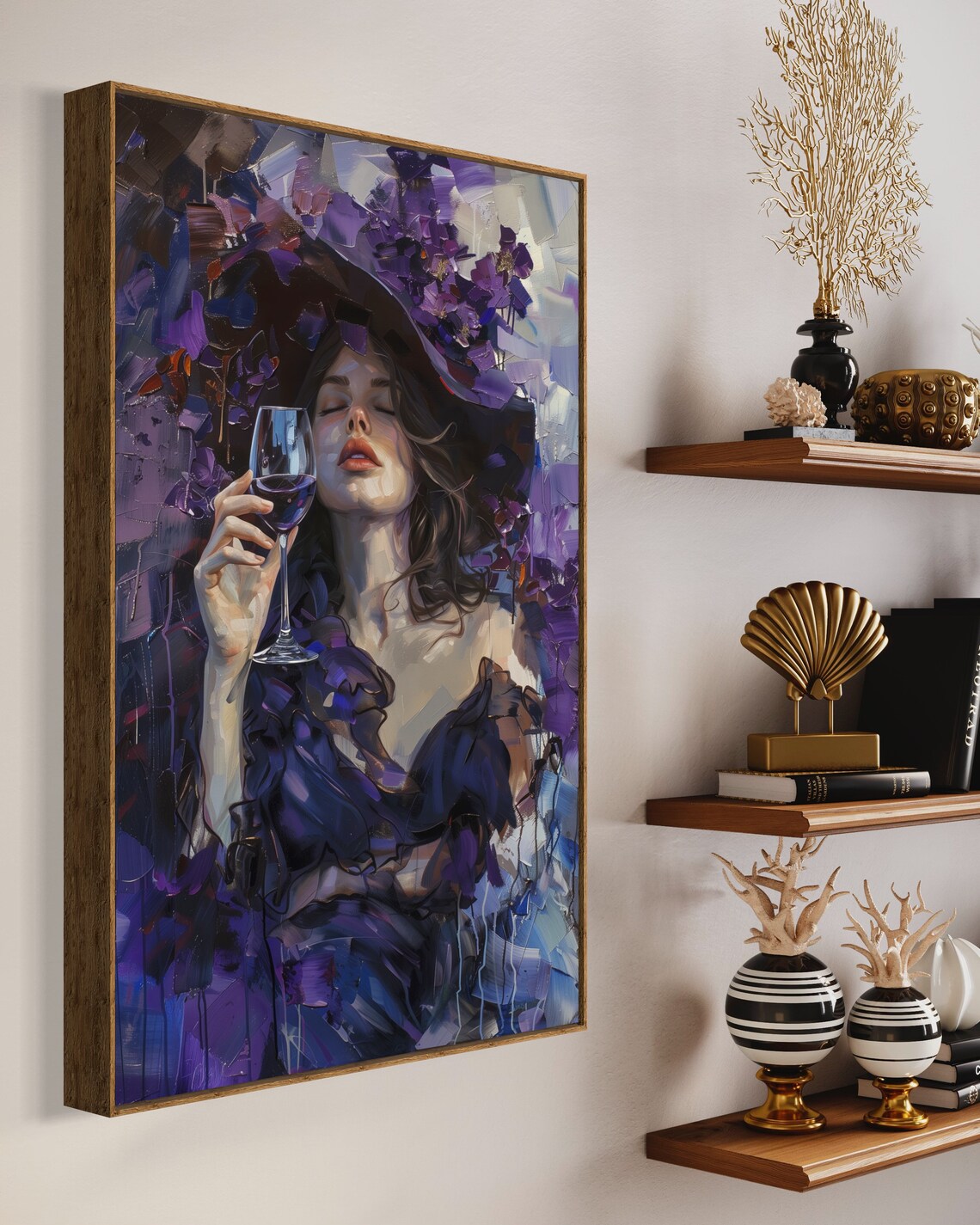 Purple Violet Woman Wine Glass Impressionist Elegant Wall Art - Image 4