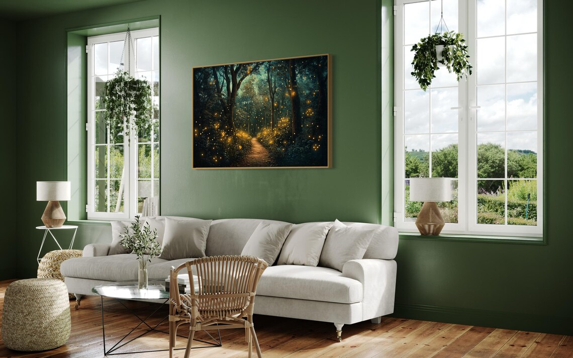 Twilight Forest Wall Art Enchanted Forest Path Print Glowing Fireflies Mystical Art For Living Room Or Above Bed Decor - Image 5