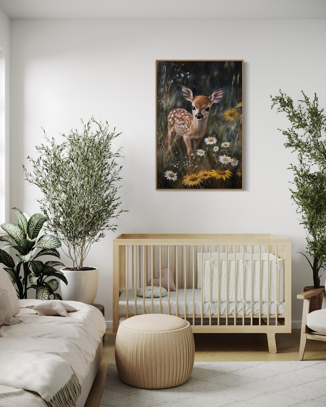 Baby Deer Fawn Wildflowers Daisy Meadow Rustic Nursery Poster - Image 2