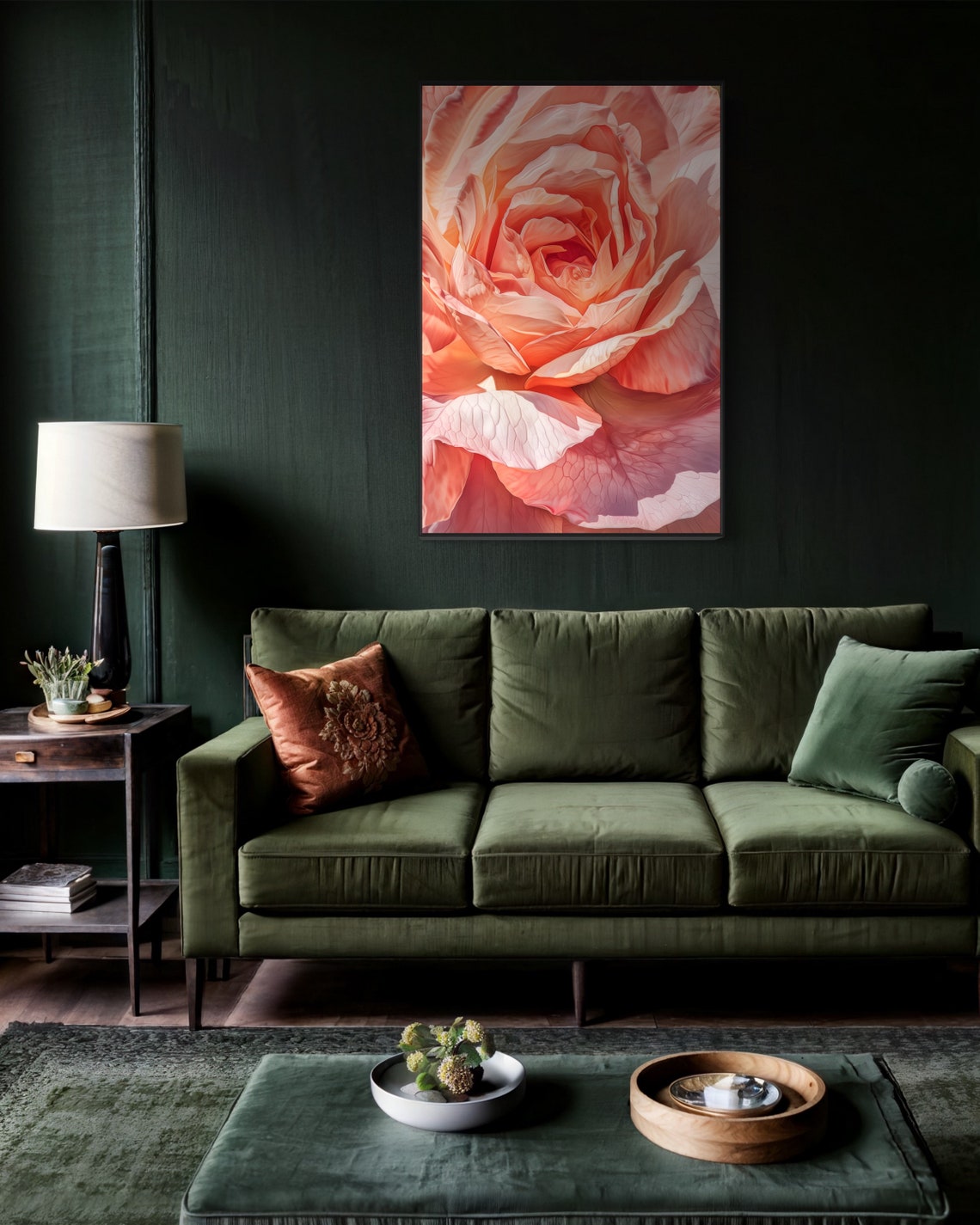 Peachy Coral Rose Macro Bloom Close Up Floral Still Life Print - Image 5
