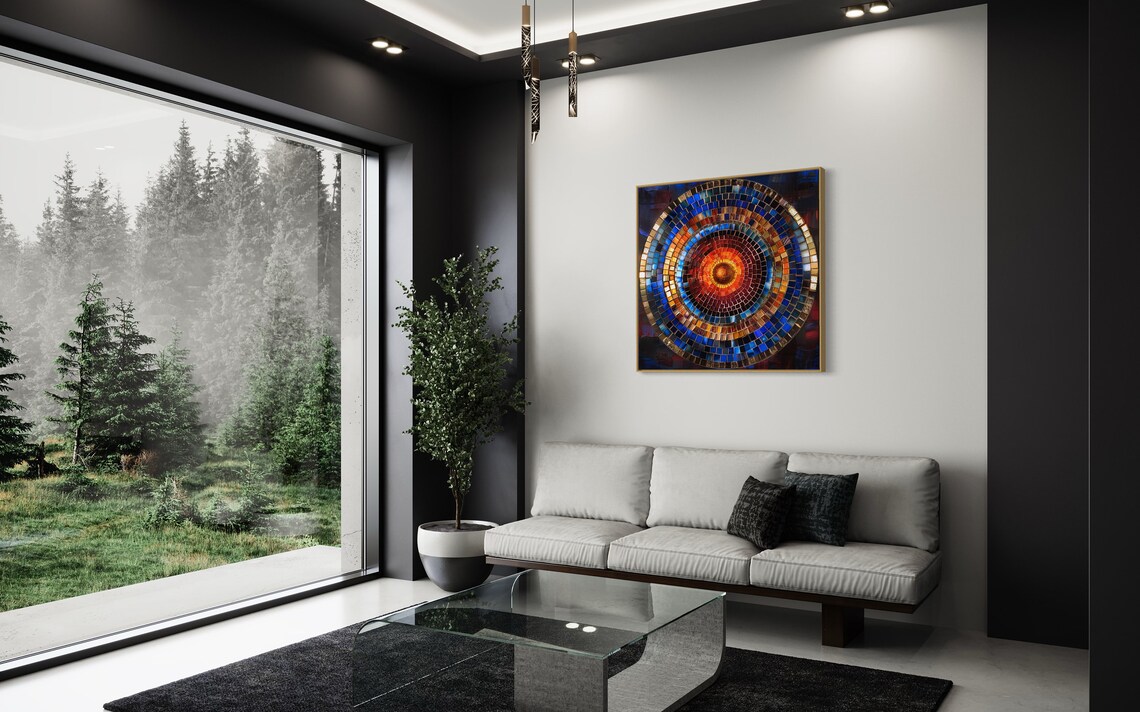 Vivid Mosaic Round Whorl Abstract Spiral Art Print - Image 2