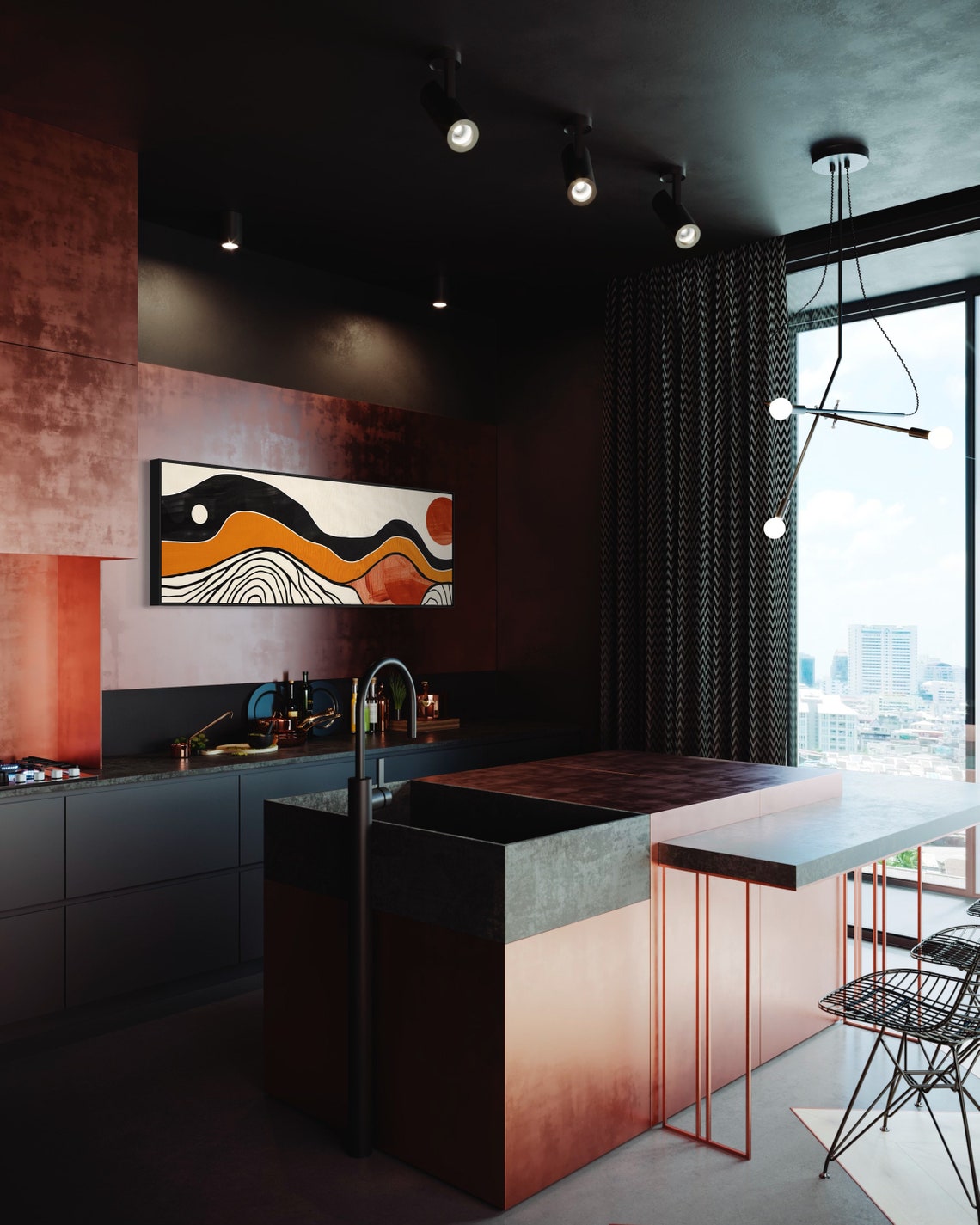 Vivid Rhythms Abstract Waves In Earth Tones Wall Art Panoramic Geometric Art For Mid Century Inspired Spaces - Image 5