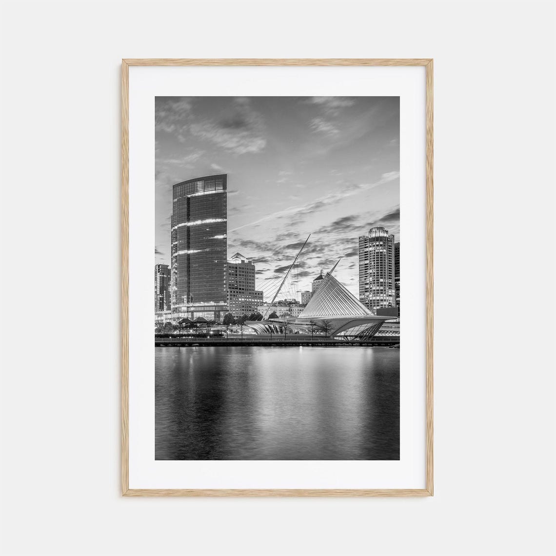 Milwaukee Wisconsin Skyline Lakefront Black and White Poster