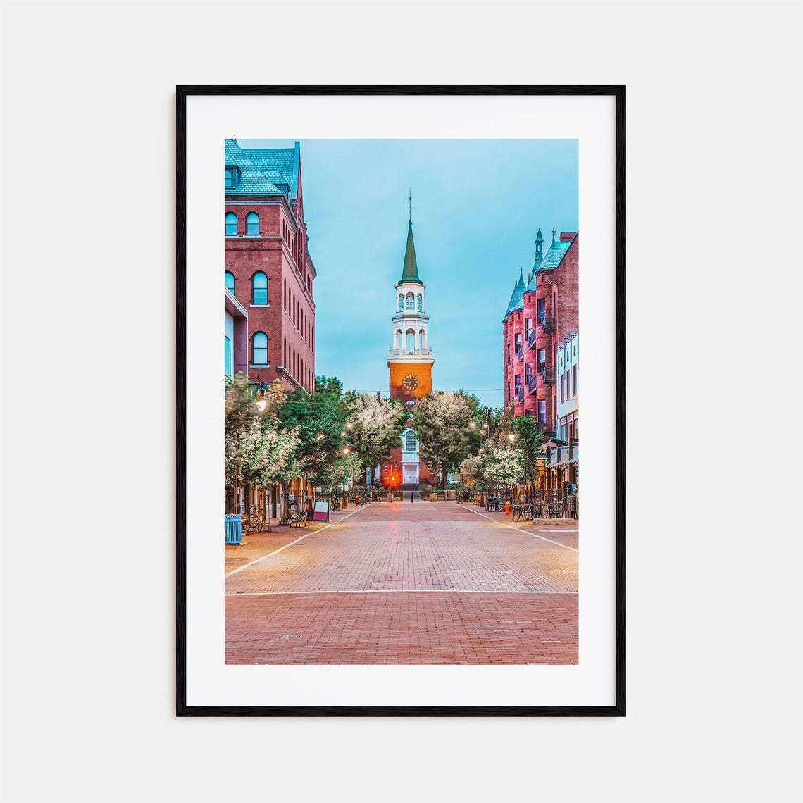 Burlington Vermont Historic Church Street Brick Square Travel Poster