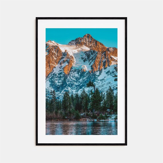 North Cascades Alpine Peak Glacier Sunset Evergreen Lake Photo Poster