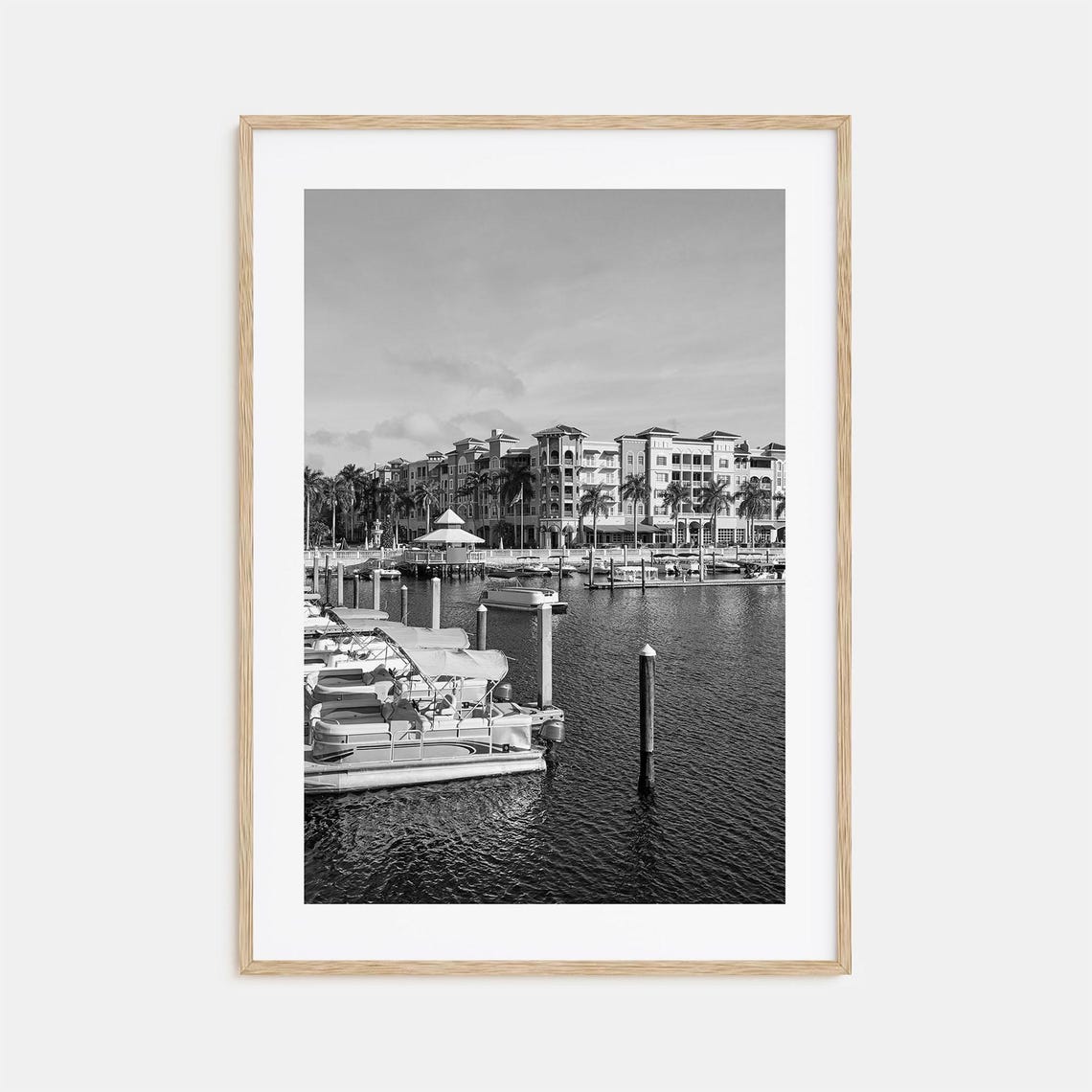 Naples Florida Marina Boats Waterfront Black and White Poster