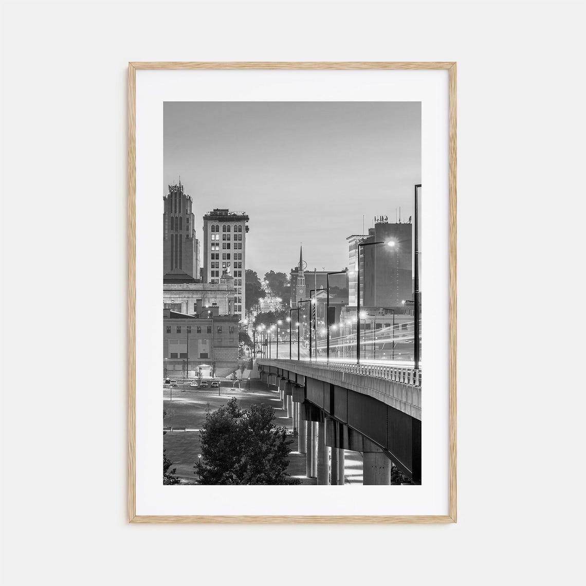 Youngstown Ohio Downtown Dusk Viaduct Black and White Poster