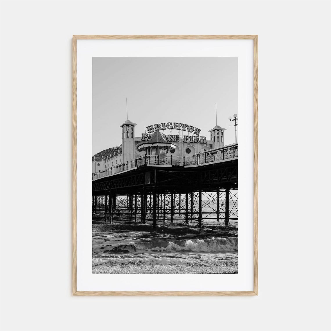 Brighton Palace Pier Seaside Waves Black and White Photo Wall Art
