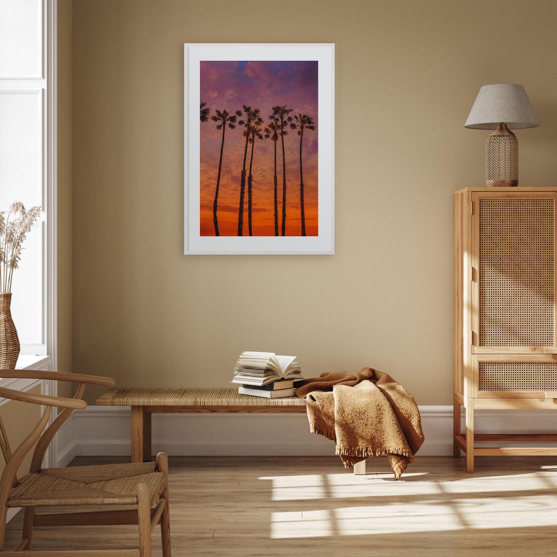 Huntington Beach Palm Silhouettes Against a Fiery Sunset Sky Poster - Image 2