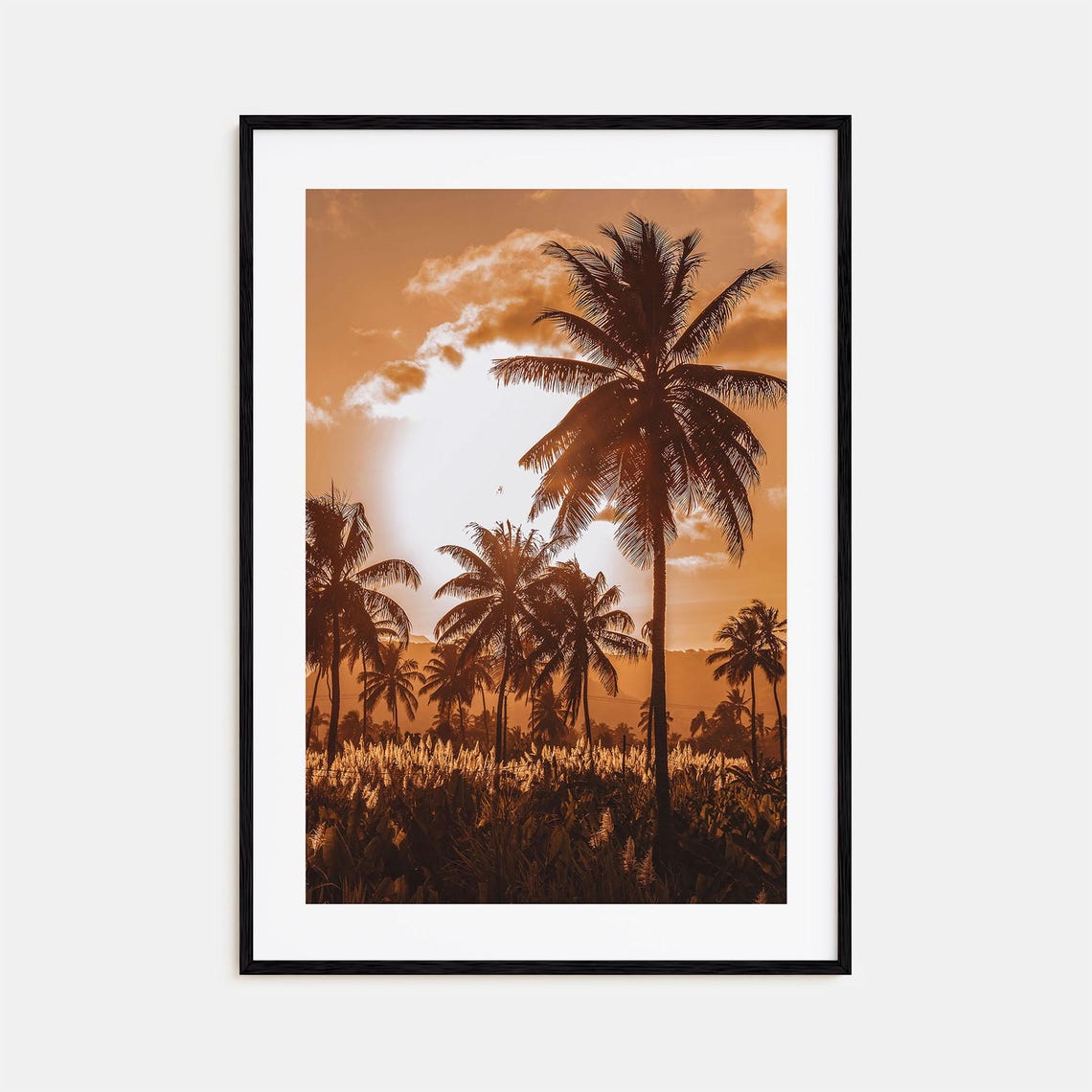 Cape Verde Sunset Poster Palm Tree Silhouettes Golden Island Glow