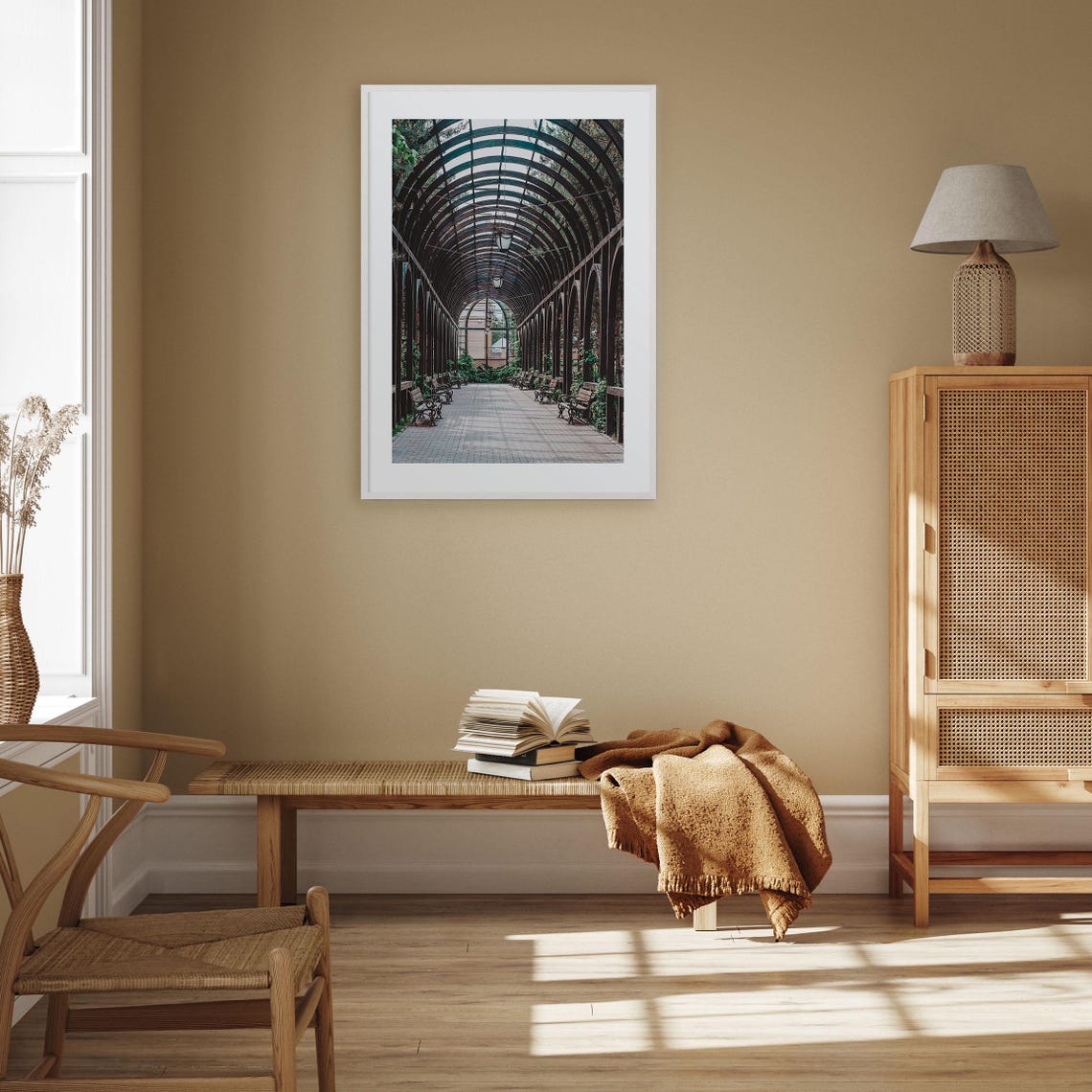 Garden Pergola Arched Walkway Benches Greenery Architecture Poster - Image 3