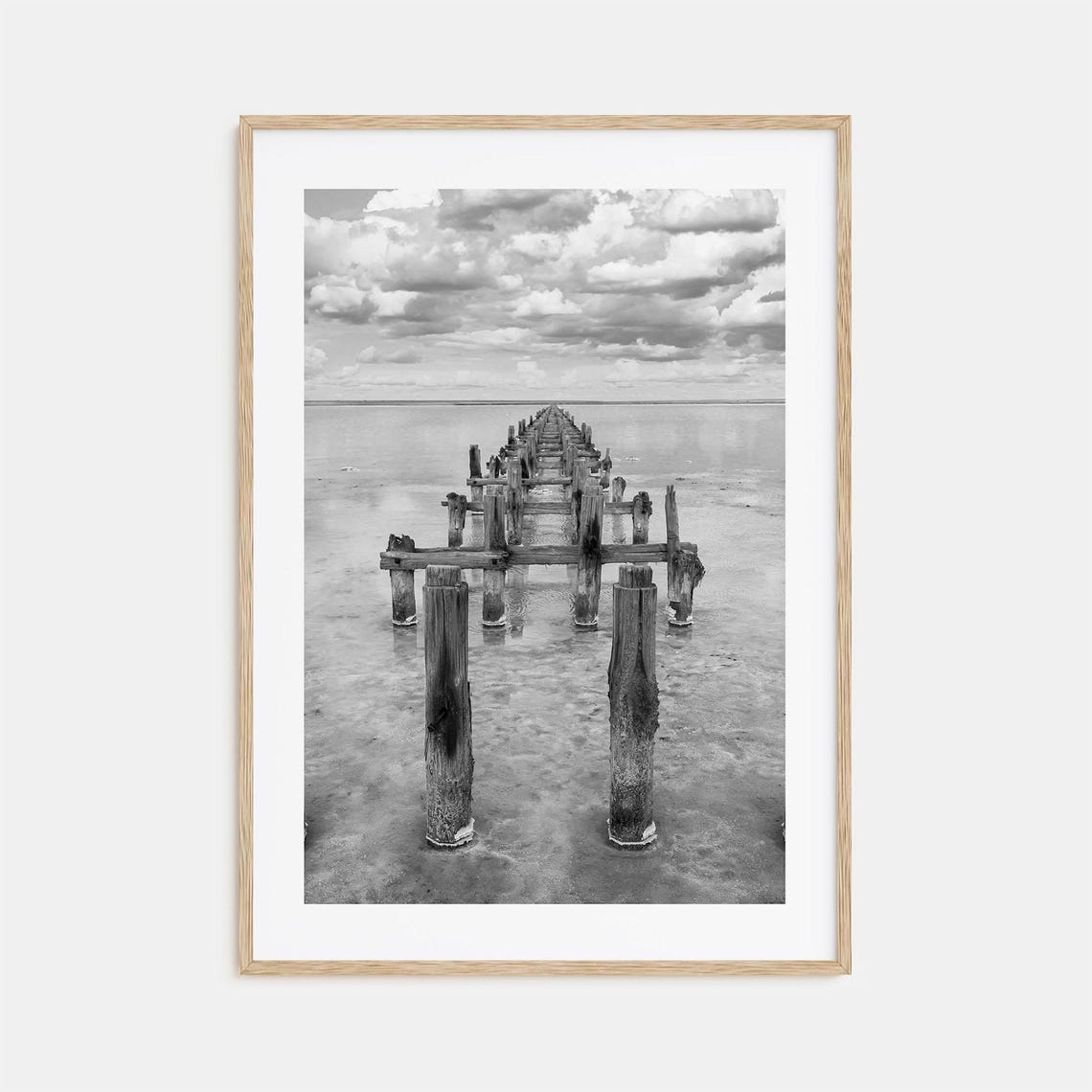 Senegal Wooden Pier Shoreline Black And White Minimalist Water Poster