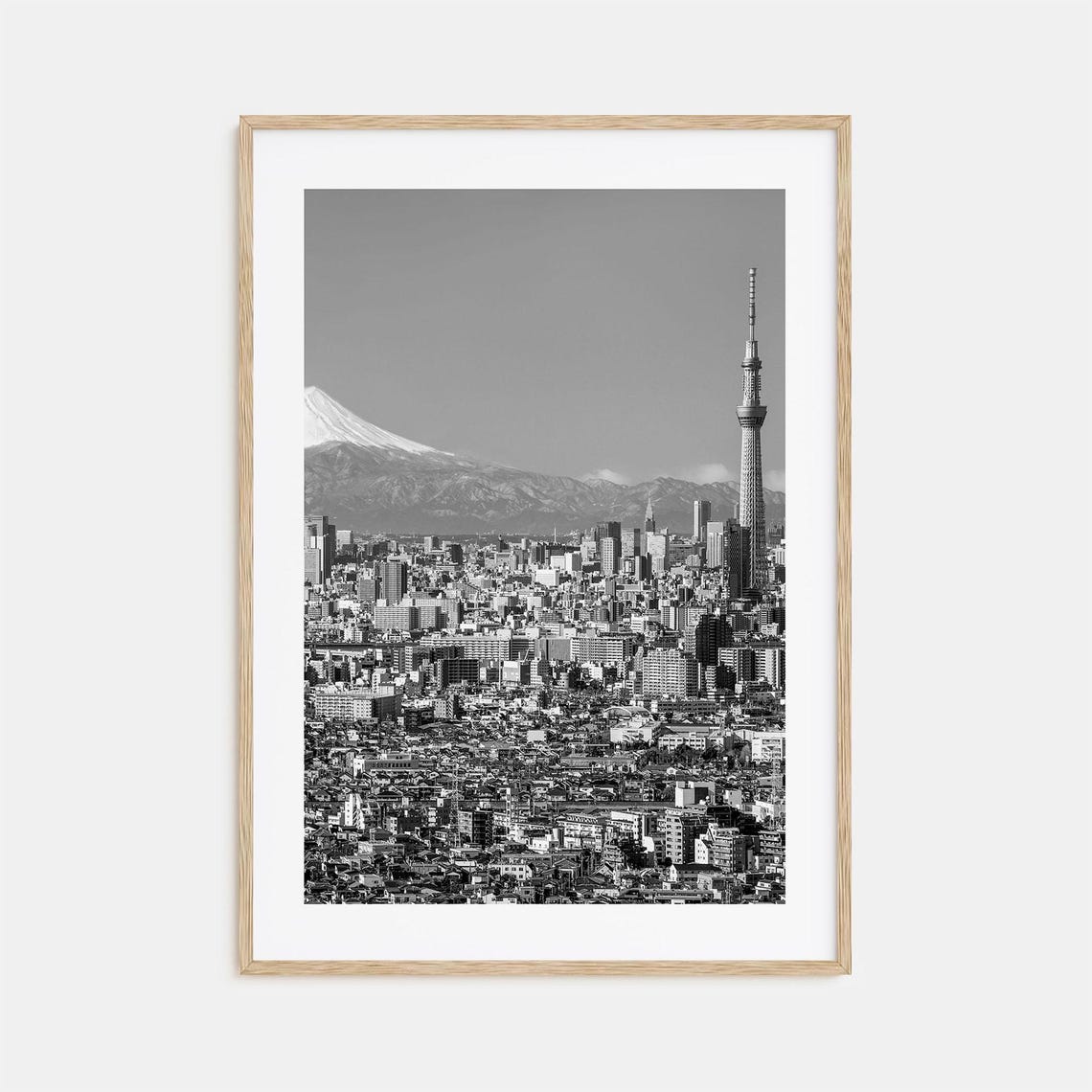 Tokyo Skytree and Mount Fuji City Skyline Black and White Poster